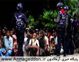 نیروهای پلیس در حال محاصره مسلمانانی که در جریان خشونت های موجود در سیتوی، پایتخت میانمار مجبور به ترک خانه هاشان شده اند. ( 12 ژوئن 2012، 23 خرداد)