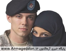 تبلیغ جنجالی در آمریکا: زن مسلمان و سرباز آمریکایی +عکس
