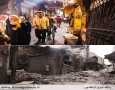 دروازه شرقی شهر باستانی انطاکیه در استان ادلب، در سالهای ۲۰۰۹ و  ۲۰۱۲ Souq Bab Antakya, Aleppo. Above in 2009 and below after an attack in 2012. Photograph: Alamy, Reuters